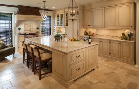 Designs by Dolores - Large island and lots of counter space in this New Jersey home - white on white cabinets and marble