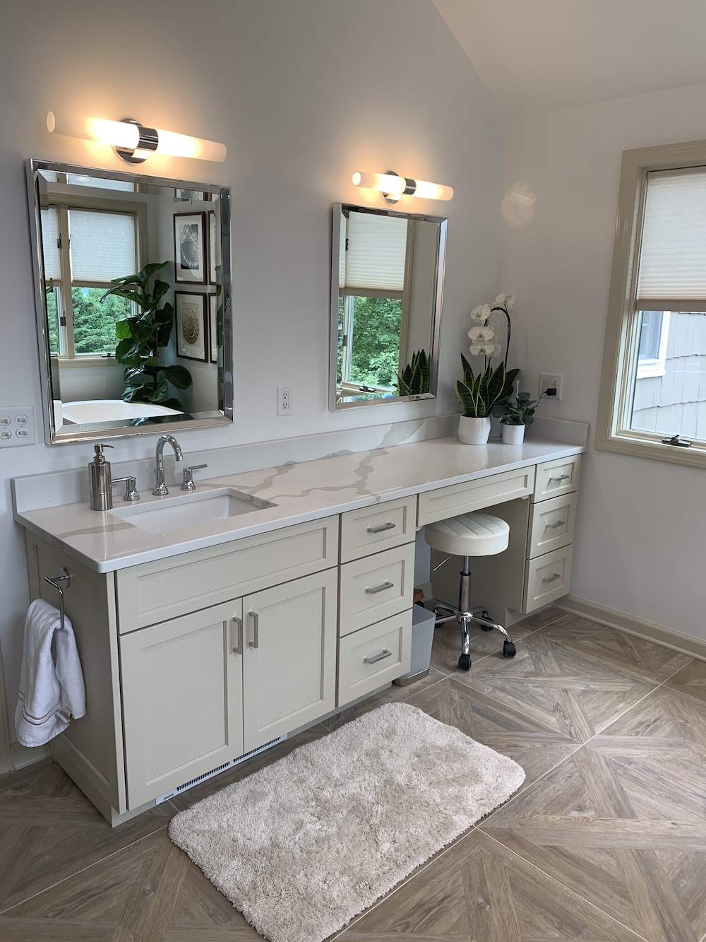 Bathroom Redesign with White counter and Vanity